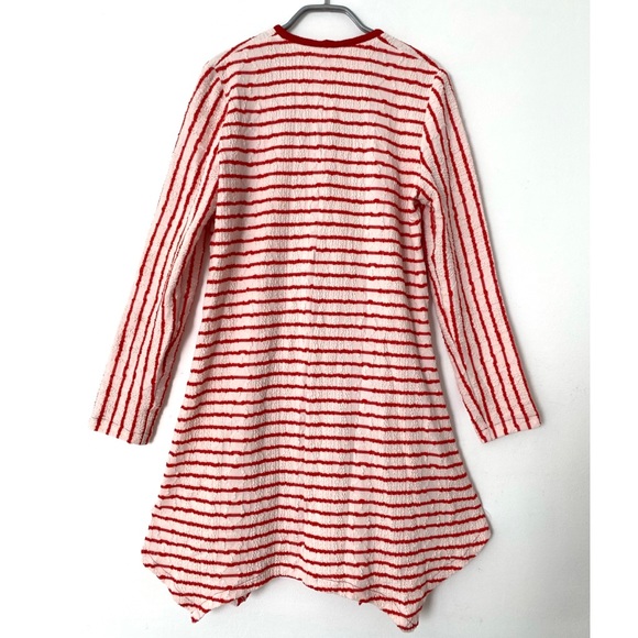 Vintage Y2K Tunic Top Dress Stretch Asymmetrical Hem Striped Zipper Red White M - Picture 5 of 12
